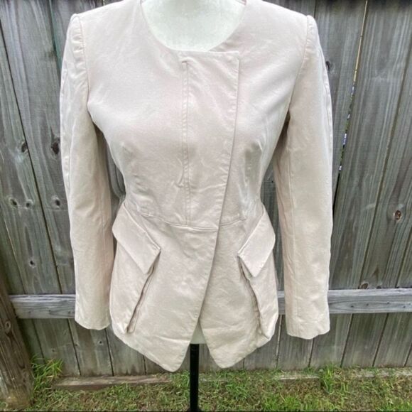 💜 Donna Karan Women Collarless Split-front Patch Flap Pocket Jacket - Picture 7 of 8